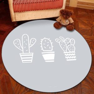 Tapis Rond Cactus Gris
