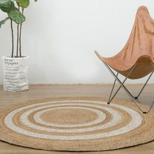 Tapis Rond Jute Blanc Beige