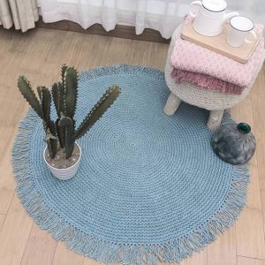 Tapis Rond Jute Bleu