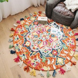 Tapis Rond Laine Feutrée Boules Multicolores