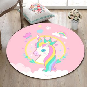 Tapis Rond Licorne Rose