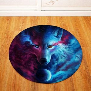 Tapis Rond Loup Rouge et Bleu