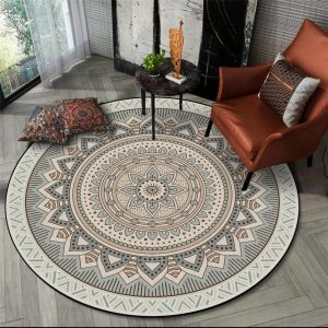 Tapis Rond Mandala Gris