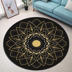 Tapis Rond Mandala Noir