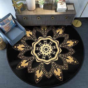 Tapis Rond Mandala Noir Et Or