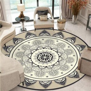Tapis Rond Mandala Noir Et Beige