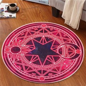 Tapis Rond Pentagramme Rose