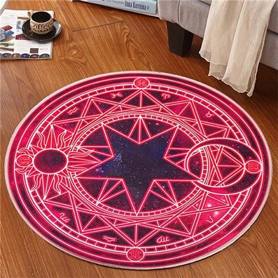 Tapis Rond Pentagramme Rose