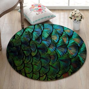 Tapis Rond Plumes De Paon
