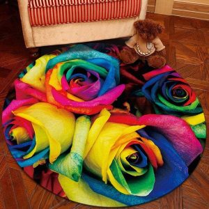 Tapis Rond Rose Multicolore