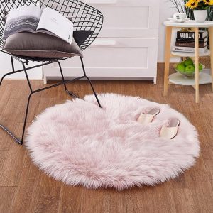 Tapis Rond Rose À Fourrure