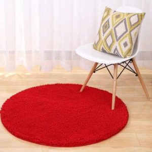 Tapis Rond Shaggy Rouge