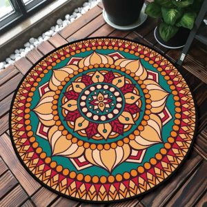 Tapis Rond Mandala Rouge et Orange