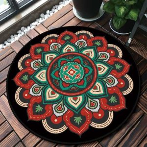 Tapis Rond Mandala Rouge et Noir