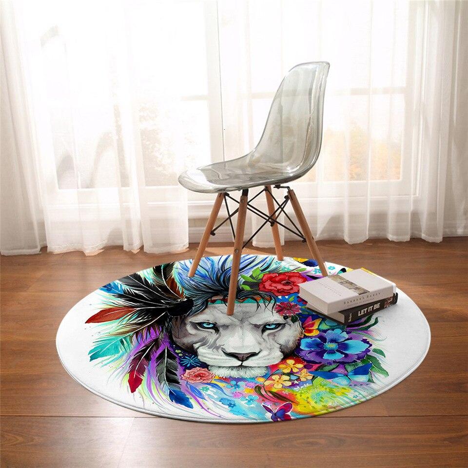 Tapis Rond Lion Multicolore
