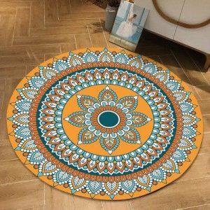 Tapis Rond Mandala Fleur Orangé